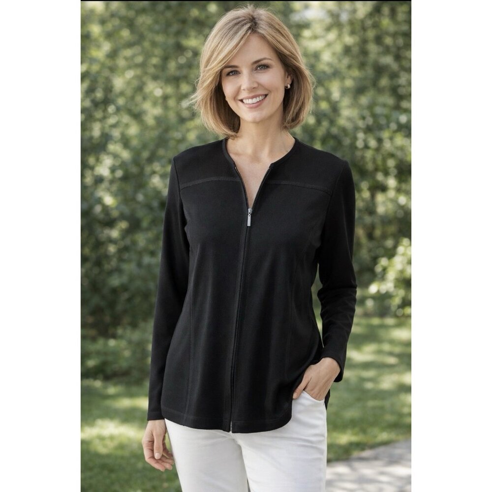 Misook Thin Cardigan Jacket Black S Small Zip Front Career Church Classic